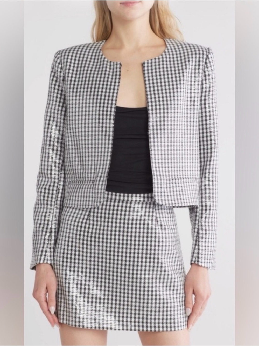 Wayf Sequin Houndstooth Jacket in Black & White - Large